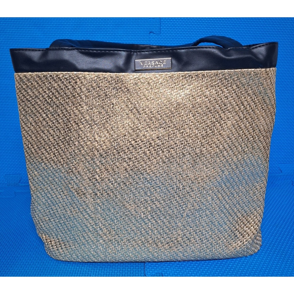 Versace Parfums Large Gold Metallic Woven Tote Shoulder Bag Double Handle READ